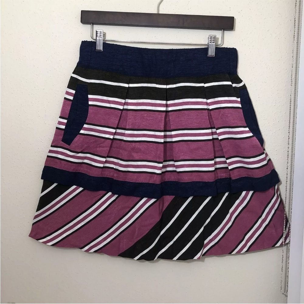 Anthropologie Maeve Women Ellery A - Line Skirt Size 8 Pink Blue Striped Pockets - Picture 2 of 10